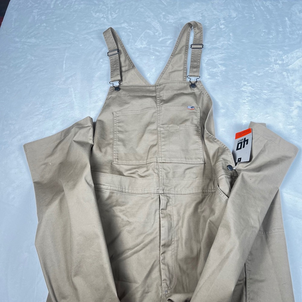 Duluth Trading Co 40 Grit Flex Twill Bib Overalls Mens 2XLx32 Khaki 58417 ELW